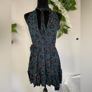 SHEIN Halter Dress Leopard Green S Viscose Flight Party Y2K